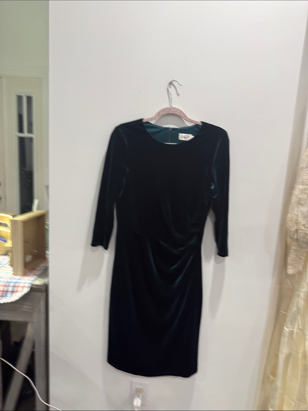 Eliza J Dark Green Velvet Long Sleeve Sheath Dress